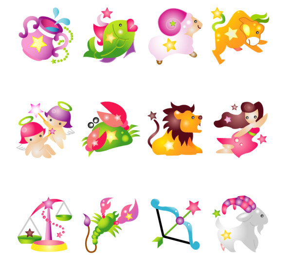 低幼版十二可爱星座矢量素材&nbsp;
