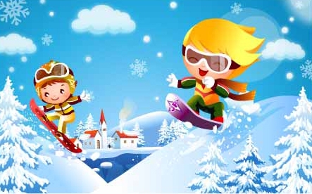 儿童滑雪板运动矢量素材