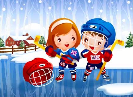 儿童冰球运动矢量素材