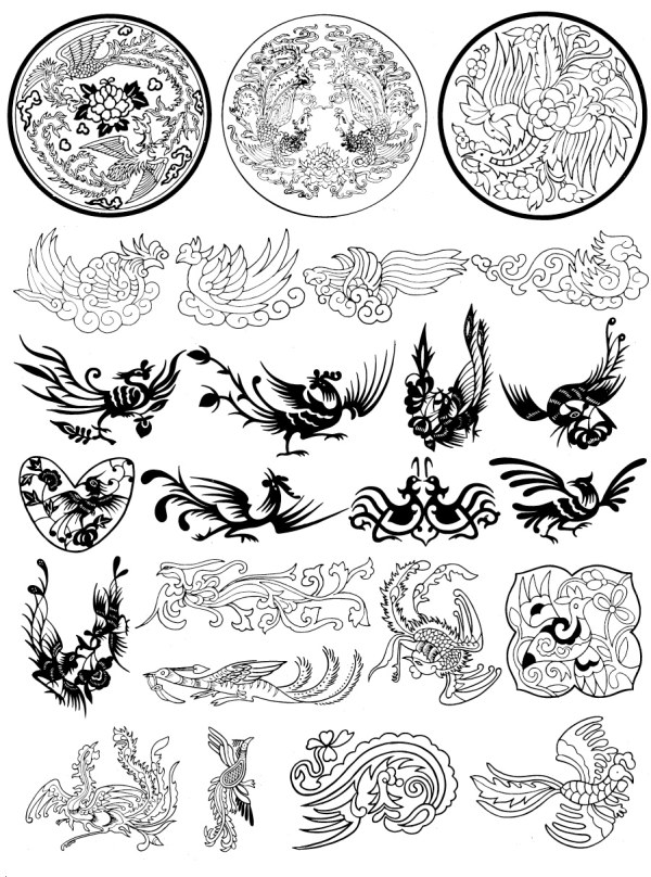 凤凰花纹矢量图案-4