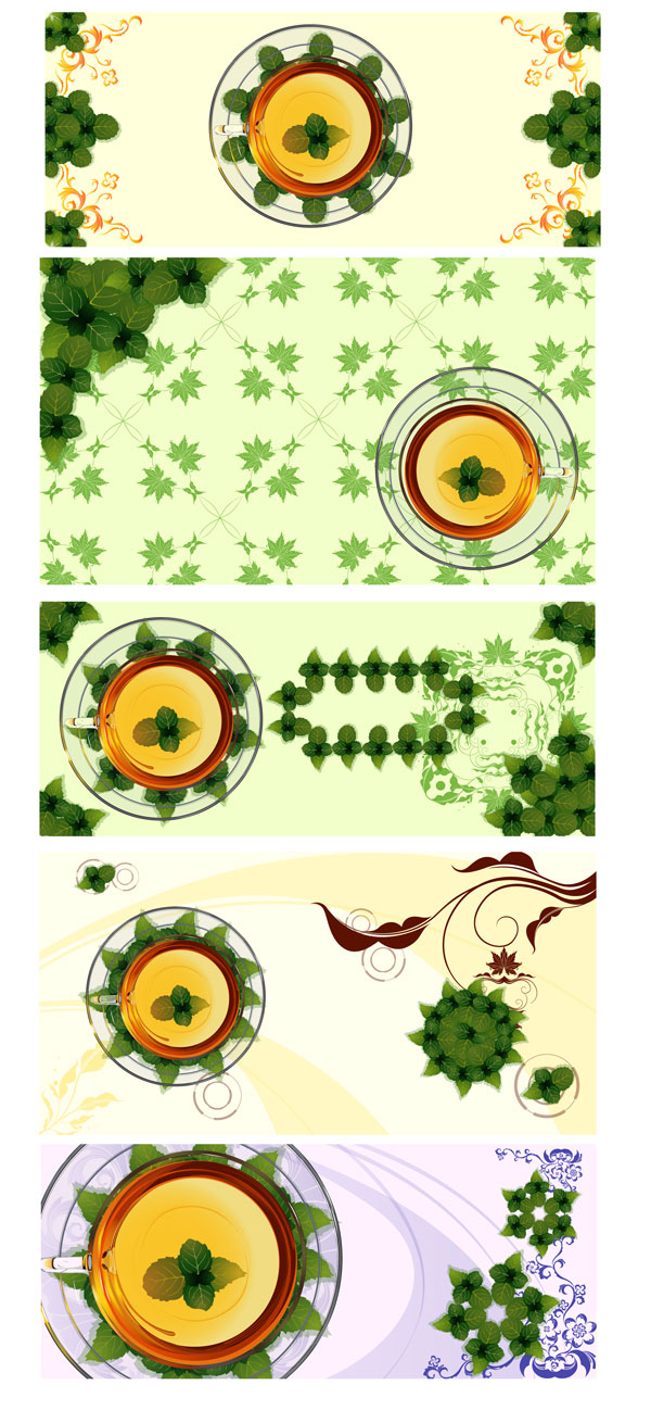 薄荷叶与透明茶杯矢量素材