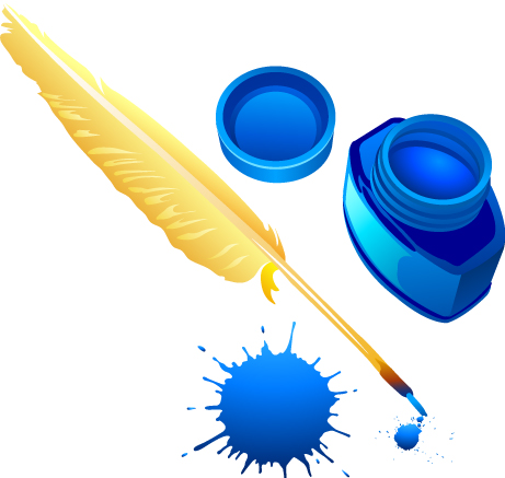 鹅毛笔和墨水瓶矢量素材