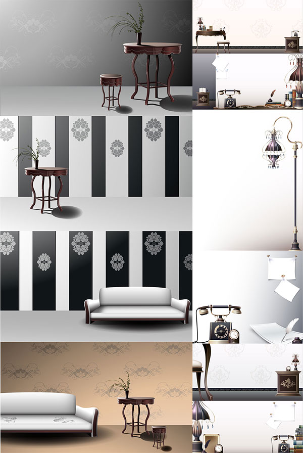 欧式古典家居物品矢量素材