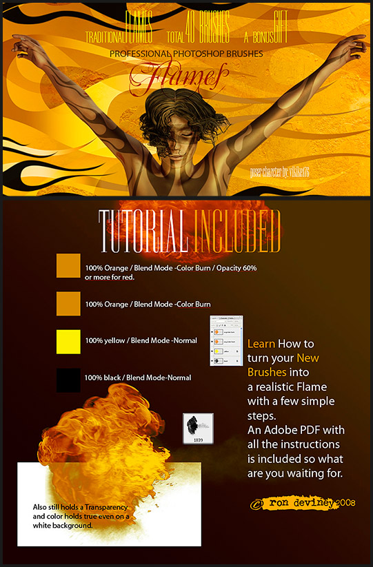 Rons&nbsp;公司出品的高清晰火焰花纹、图案PS系列笔刷（之四）&nbsp;&nbsp;&nbsp;