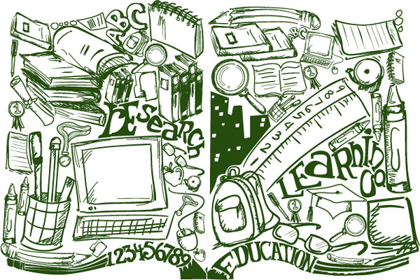 文具组成的书本矢量素材