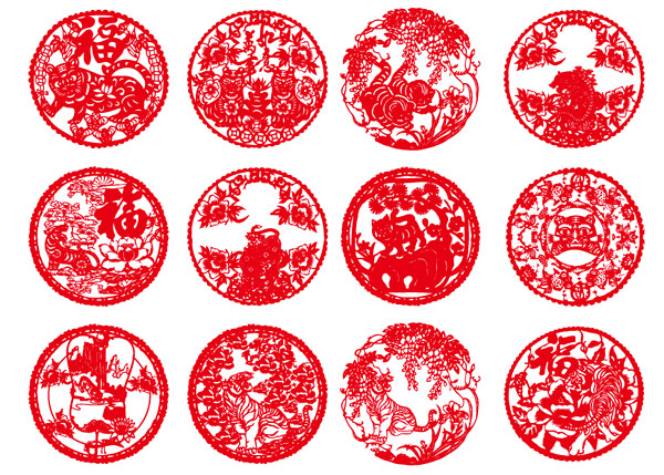 中国传统剪纸老虎矢量图