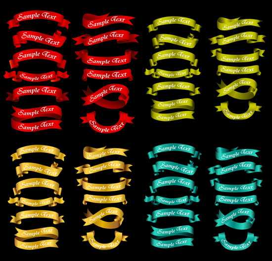 12款丝带矢量素材(4种颜色)