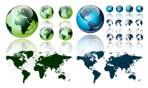 水晶质感地球世界地图矢量素材