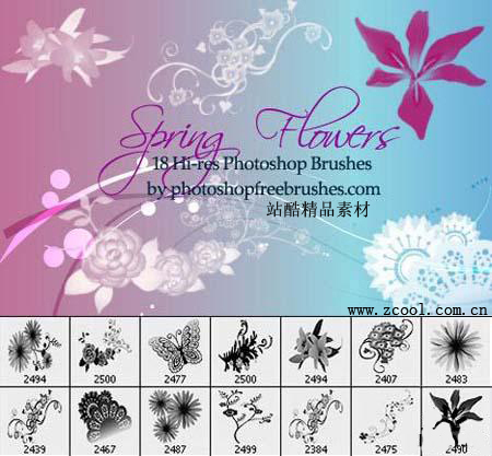 高清晰春天里的花朵PS笔刷