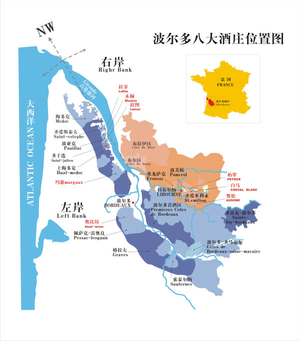 波尔多八大庄园地图矢量素材