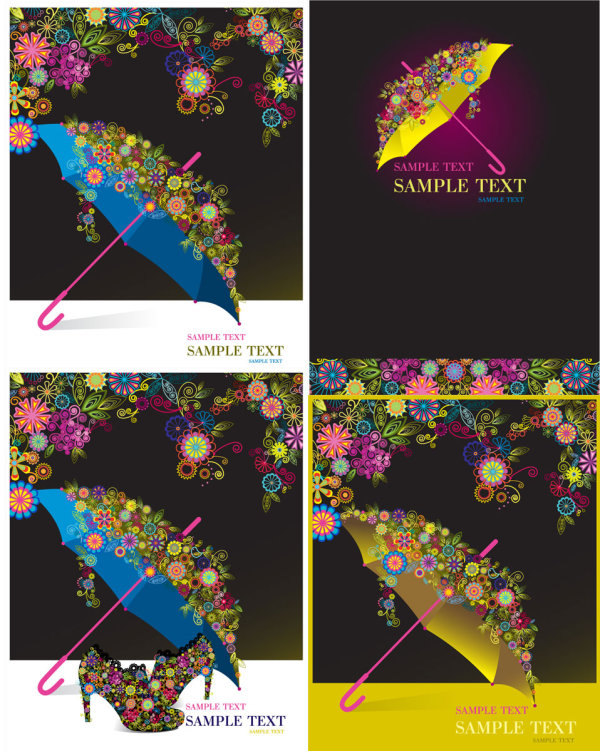 {五彩图案伞}矢量素材