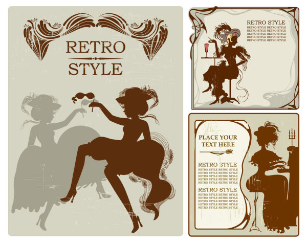 古典女性剪影矢量素材