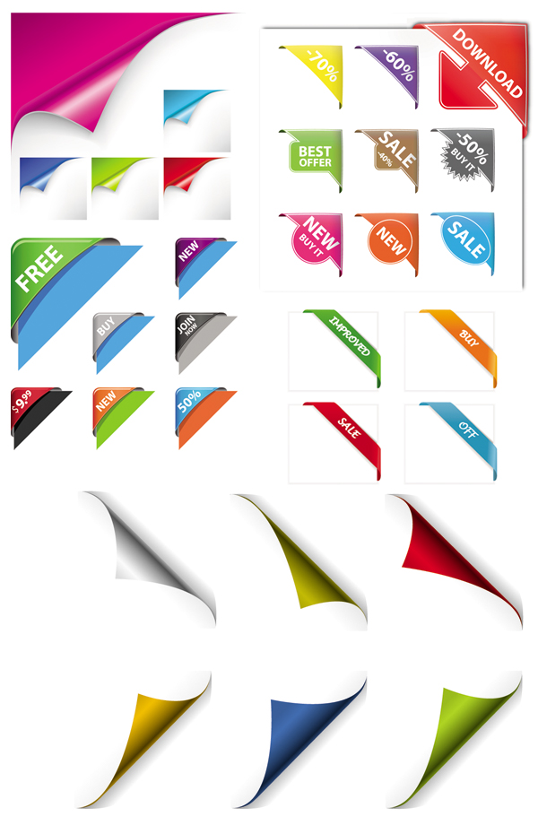 {各种卷纸折角效果}矢量素材