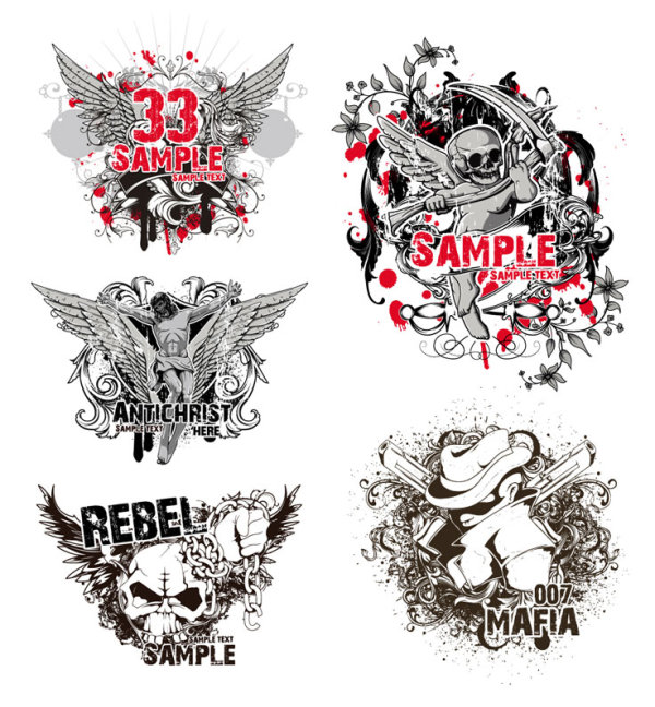 潮流T-shirt图案矢量素材