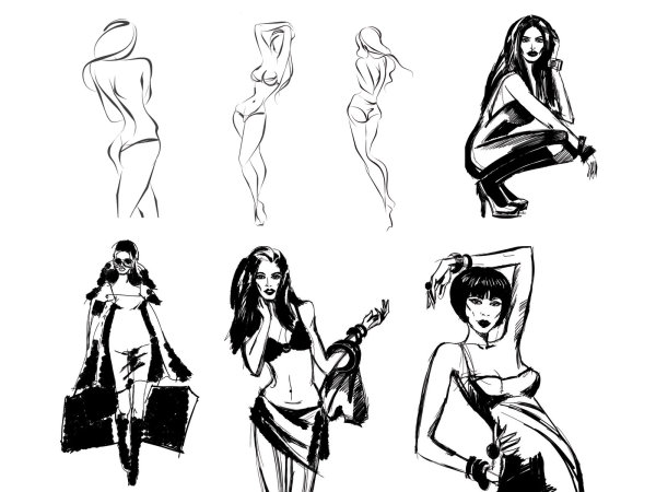 速写美女矢量素材