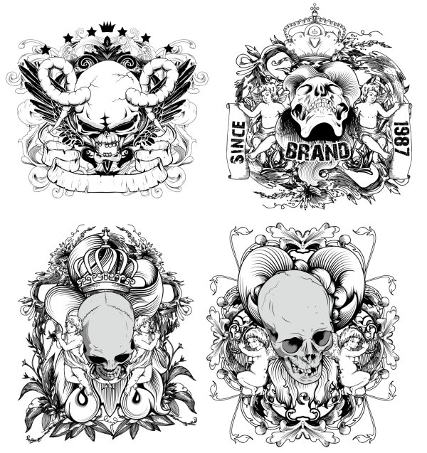 手绘线稿魔鬼与天使&mdash;&mdash;矢量素材