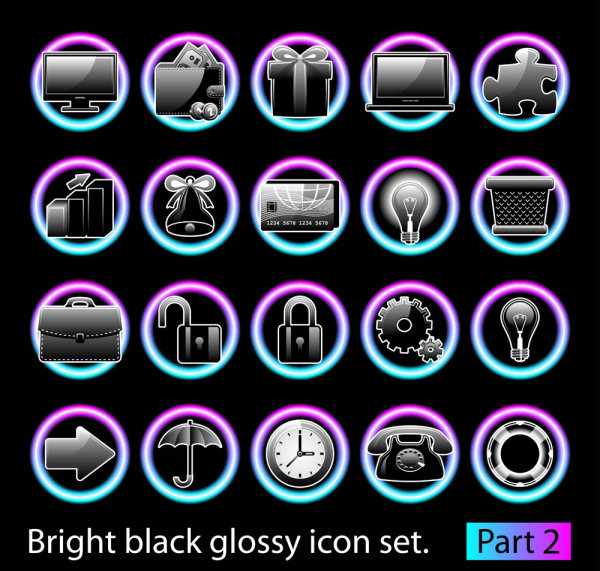 Black shiny icon set 01 - vector material