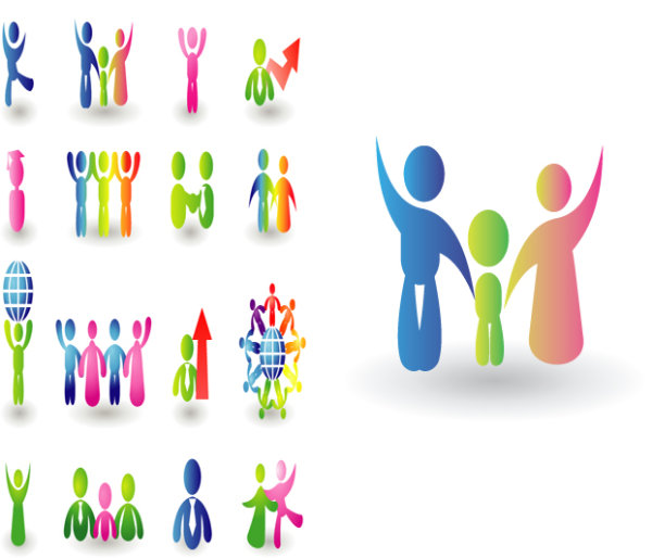 多彩立体动感人形图标矢量素材-1