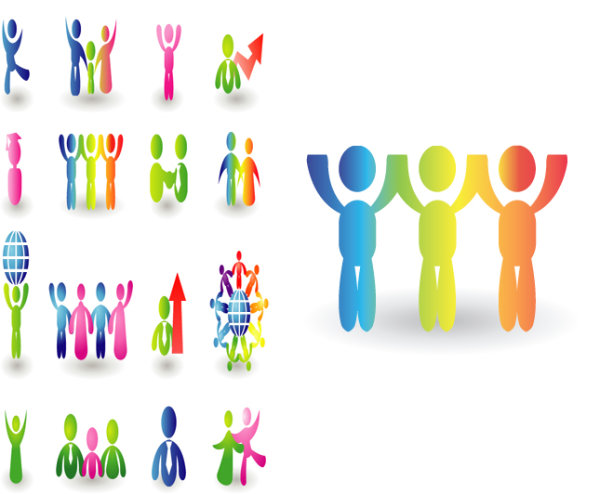 多彩立体动感人形图标矢量素材-2