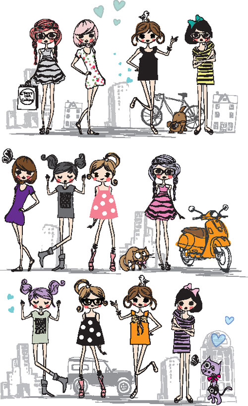 Cartoon Girl Line 03 - vector material