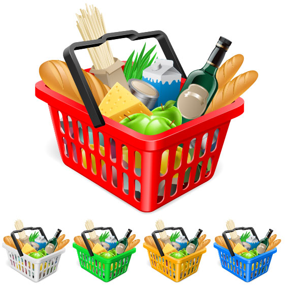 Fruits and vegetables and shopping baskets 03 - vector material