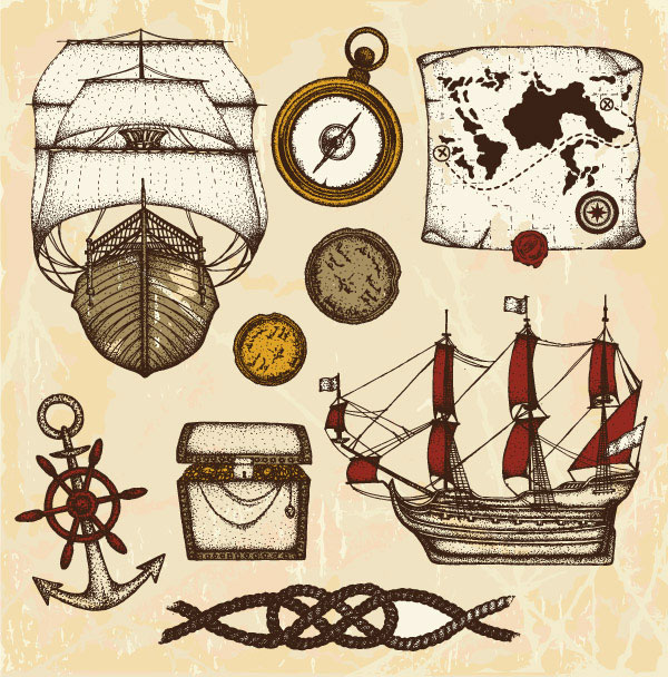 Ancient nautical theme vector material