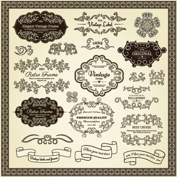 Classic floral stickers 02 - vector material