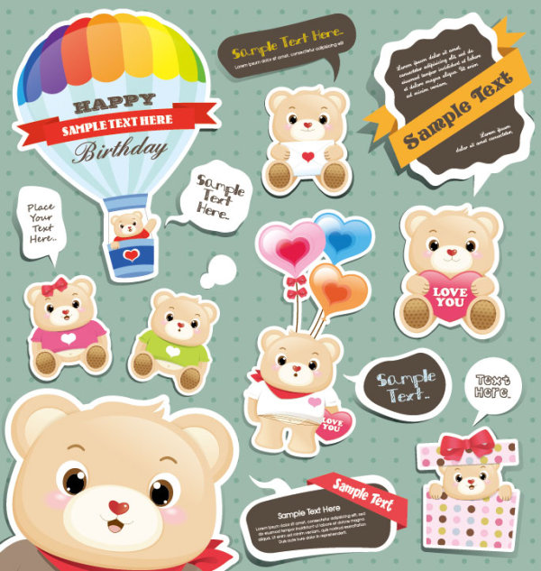 Cute cartoon stickers 04 - vector material
