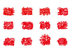 Zodiac paper-cut vector material