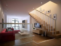 The warm colors penthouse living room model