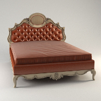 European of brown carved wooden double bed 3D model