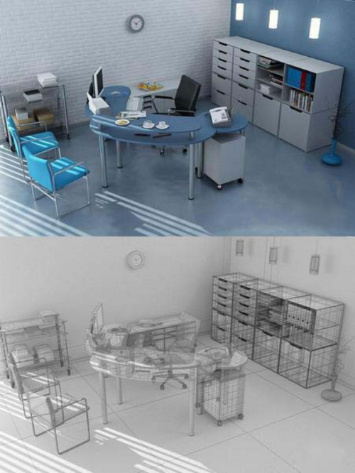 3D models simply decorated office