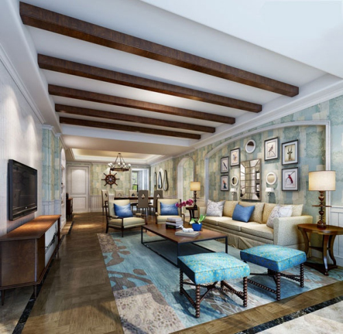 American ocean winds large living room 3d model