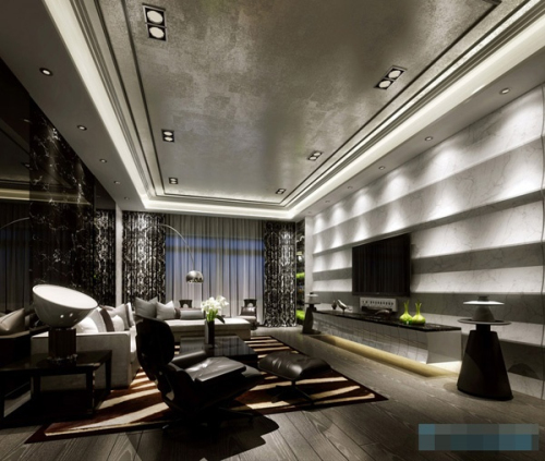 Dark modern living room 3d fashion model