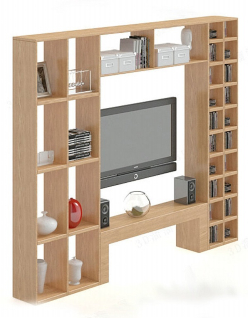 Backdrop wooden TV cabinet 3D model