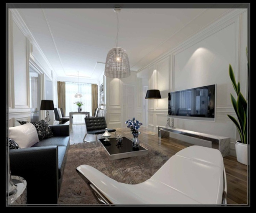 Black and white fashion simple the living room 3D model