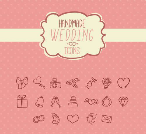 19 models playful hand-painted wedding icon vector material