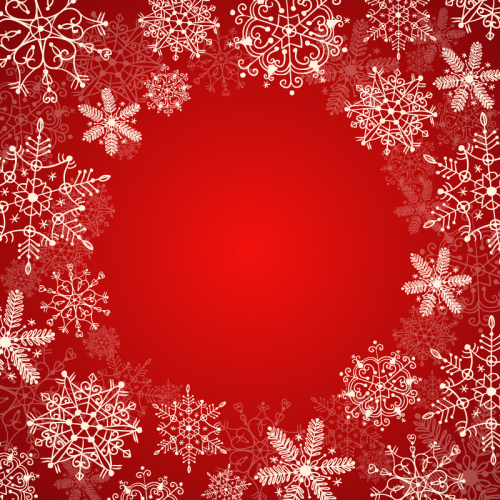 White snowflakes on red background vector frame material