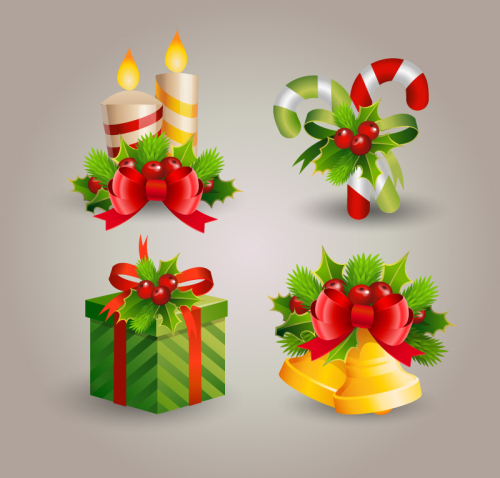 4 Cartoon Christmas decoration element vector material