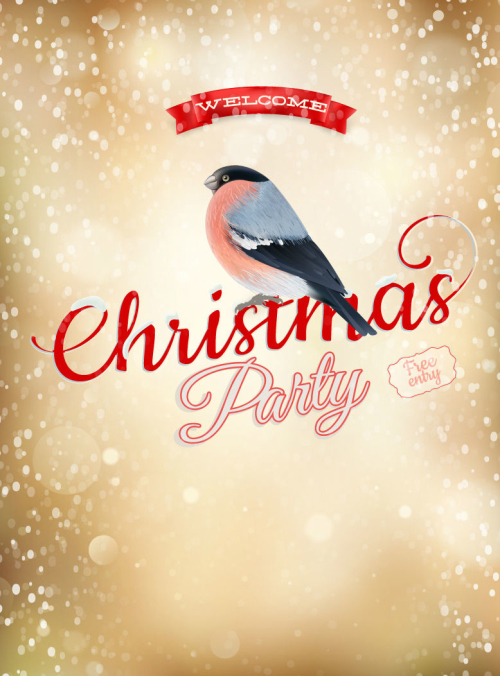 Exquisite Christmas bullfinch posters vector material