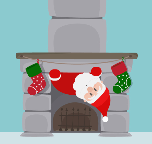 Santa Claus climbing fireplace vector material