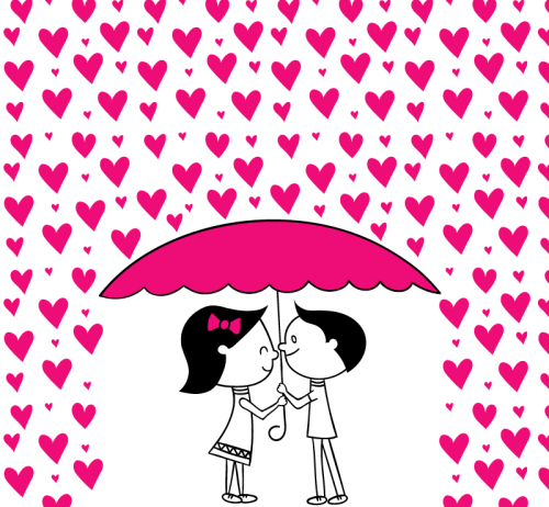 Couples love the rain under vector material