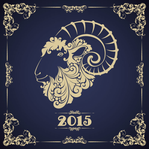 Classical Sheepshead New Year greeting cards vector material