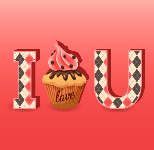 Cupcakes I love you WordArt vector material