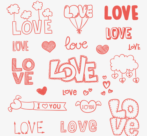 Of 16 red love WordArt vector material