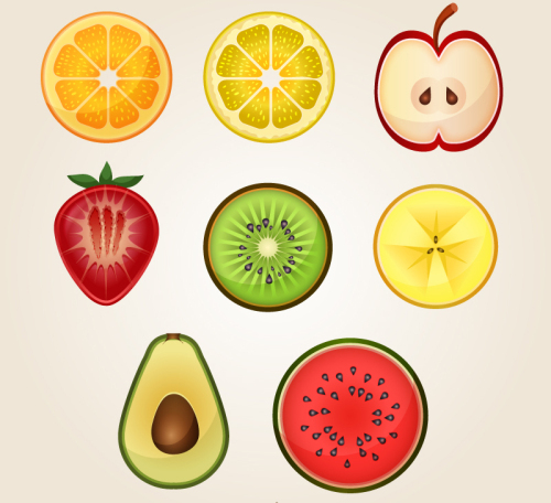 8 fruit slice design vector material