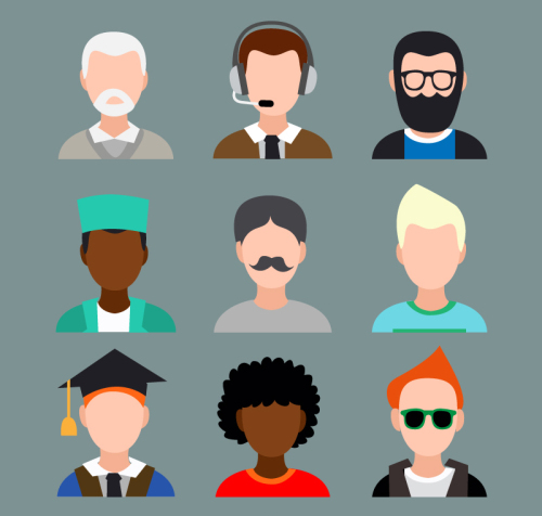 9 male avatar design vector material