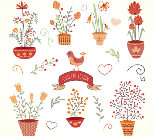 8 lovely potted flowers vector material