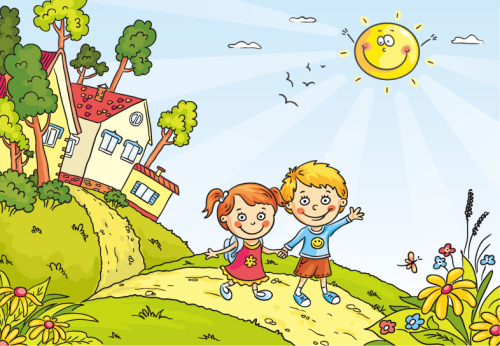 Two cartoon children illustrator vector material