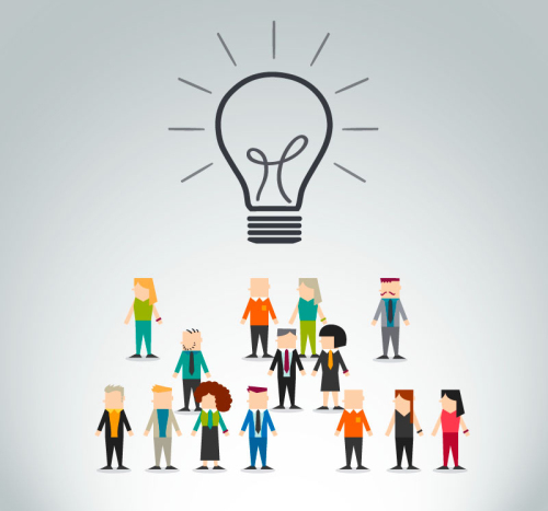 Business people and light bulb vector material